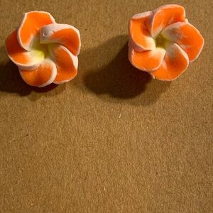 Orange and White Floral Earrings